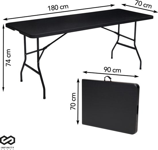 Infinity Goods Table pliante - Table pliante - 180 x 70 x 74 cm - Table de camping - Table de jardin - Portable - Noir