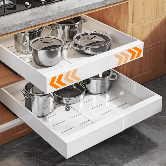 Posity Tiroir coulissant - Organisateur de meuble de cuisine - Organisateur de meuble/tiroir d'évier - tiroir intérieur de cuisine - Extensible et ajustable (32-52 cm) - Télescopique - Blanc