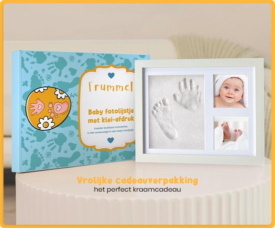 Cadre photo bébé Frummel avec empreinte en argile (bébé en plâtre) - Mieux qu'un plâtre - Empreinte en argile du pied et de la main du bébé - Cadeau de maternité fille / Cadeau de maternité garçon - Baby Shower