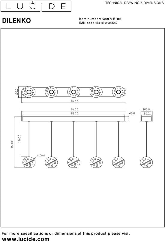 Lucide DILENKO - Lampe suspendue - LED Dimmable - 5x3,5W 2700K - Matte Gold / Brass