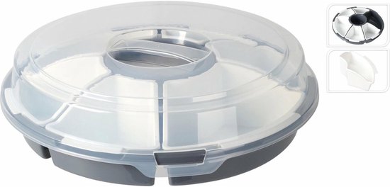 Excellent Houseware Plat de service - gris - compartiment et couvercle - plastique - 33 x 9 cm