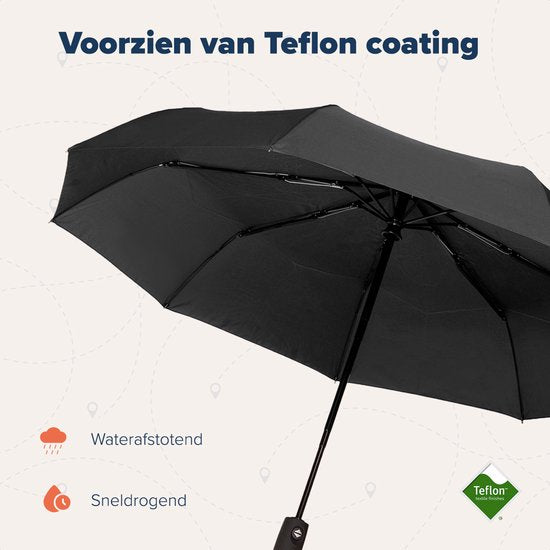 TRVLMORE Parapluie automatique Storm - jusqu'à 100km p/h - Ø 107 cm - Noir