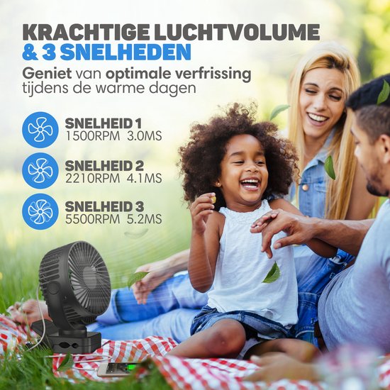 Vulpes Goods® Tech - Mini ventilateur USB PRO - Ventilateur de table rechargeable - Mini ventilateur silencieux avec télécommande - Ventilateur de poche - Petit, silencieux et sans bruit - 3 vitesses et éclairage - 12000 mAh et fonction Powerbank - Noir P