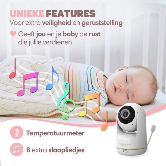 Vulpes Goods® Babycare - Baby Monitor avec caméra - Baby Monitor avec caméra et VOX - écran FULL HD de 5 pouces - télécommandable - Baby Camera - Baby Monitors with Sound Detection - Nightvision - PRO Version - White