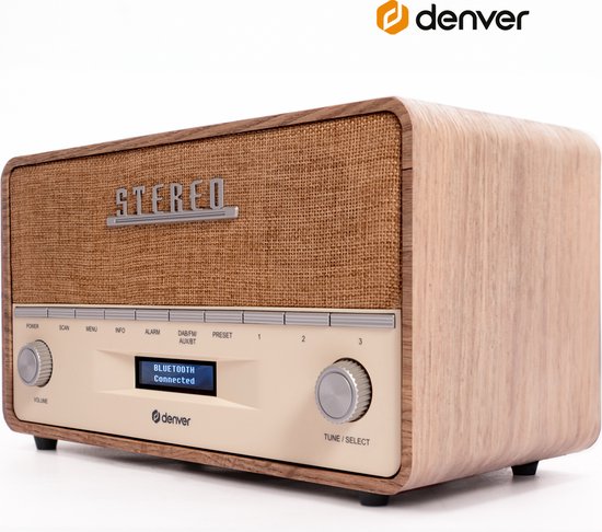 Denver DAB Radio XL - Radio rétro - Bluetooth - DAB+/ FM - Batteries et secteur - DAB36LW
