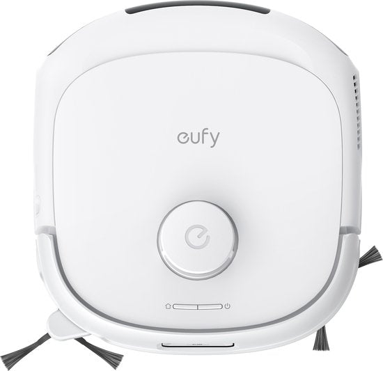 eufy Robot Aspirateur Omni E25, système de balayage HydroJet, puissance d'aspiration de 20 000 Pa, brosses DuoSpiral qui démêlent, bras CornerRover pour nettoyer les coins, station tout-en-un, pour les familles avec animaux et enfants.