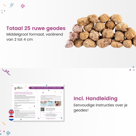 Partizzle 25x Géodes en pierres de Rhin brutes - Faites vos propres assemblages ouverts - Faites des cristaux / pierres précieuses des minéraux - Cadeaux à partager pour les enfants - Grabbelton Treat Gifts - Medium 2/4 cm