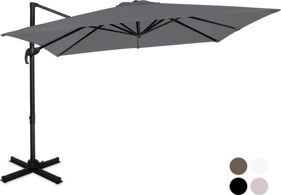 Parasol flottant Premium VONROC - Pisogne 300x300cm - Base transversale et housse de protection incluses - Parasol carré - Rotation 360° - Inclinaison - Toile résistante aux UV - Gris