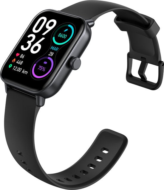 Maoo Boost 2 Smartwatch Femmes et Hommes - Convient pour Whatsapp et Belfonction complète - Android & iOS - Montre sport - Fréquence cardiaque, Saturation sanguine, Moniteur de sommeil - Podomètre, Compteur de calories - Étanche - Noir