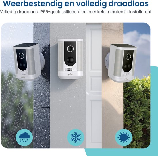 Gologi Solar Pro Caméra de sécurité extérieure - 5200 mAh - Vision nocturne - Détection de mouvement - Caméra de surveillance - Panneau solaire - Sans fil - USB-C - WiFi et App - Blanc
