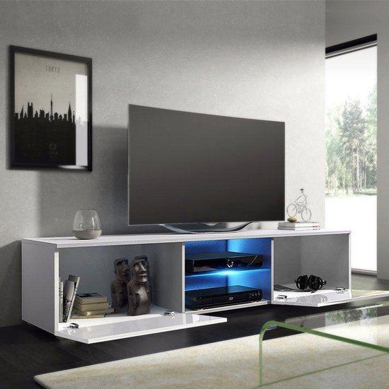 Meuble TV Meuble TV Tenus sans éclairage LED corps blanc façade blanc brillant