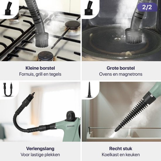 Nettoyeur vapeur portatif - Luman - 1050W - Réservoir 450 ml - Pression 0,26 à 0,32 MPa - Fonction vapeur continue - 16 accessoires - Vert