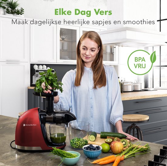 KitchenBrothers Slowjuicer - Extracteur de jus - Presse légumes et fruits - 700ml - Avec récipient à pulpe - Extracteur de jus - Cadeau de fête des mères - Rouge