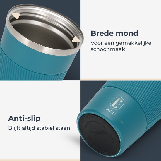 Tasse thermos Castagnola - Tasse à café à emporter - Tasse de voyage pour café et thé - Tasse à thé - 380 ML - acier inoxydable - Bleu
