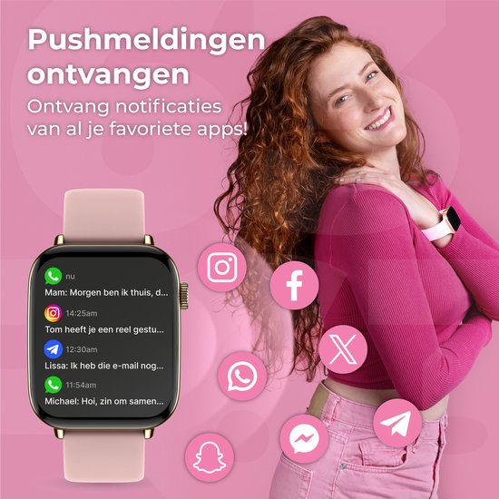 Nuvance - Smartwatch Hommes et Femmes avec Bluetooth - IP68 Waterproof - Convient à tous les Smartphones - Podomètre et moniteur de fréquence cardiaque - Or
