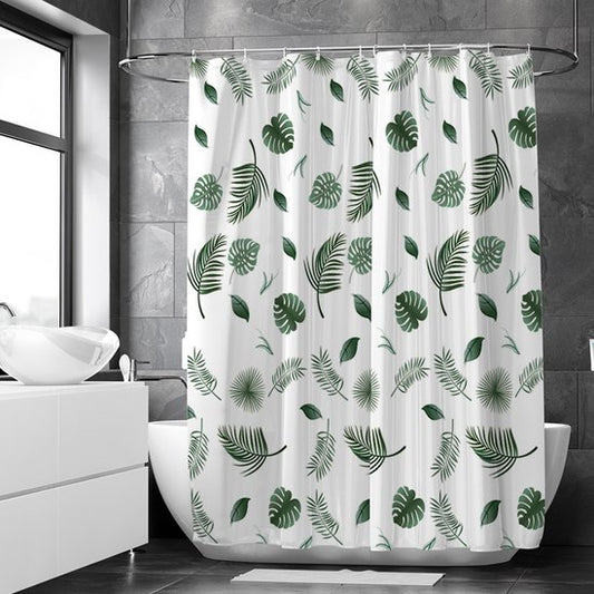 Loti Living Rideau de douche Anti-Moisissure - Feuilles - Anneaux inclus - Imperméable - Polyester - Rideau de douche 180x200 cm