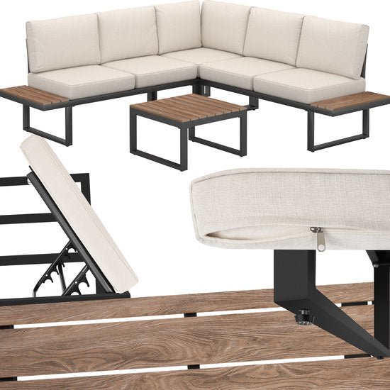 tectake® Garden set - lounge set 4-piece - Salon de jardin résistant aux intempéries avec structure en aluminium et table en polywood - Dossier réglable - Salon de jardin avec coussins - Idéal pour le jardin, le balcon et la terrasse