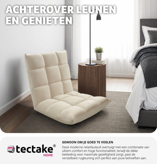 tectake® Relax chair - Recliner - Fauteuil de sol XXL - Pliable et inclinable - Fauteuil de sol avec dossier réglable - Peut être utilisé comme fauteuil, coussin de siège, coussin de sol, fauteuil de relaxation ou pour la méditation - Beige
