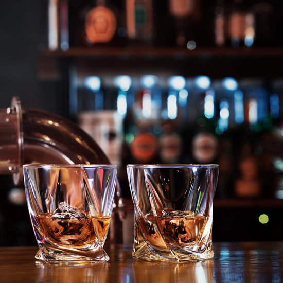 BarDeluxe® Whiskey Set - 4 verres en cristal faits main 325 ml - Coffret de luxe avec moule à glaçons et boîte de rangement - Idéal comme cadeau Whisky