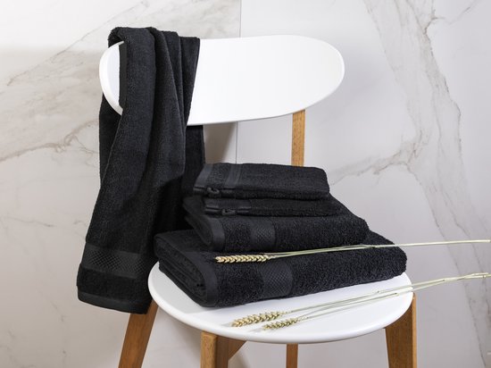 Serviettes DoubleDry 70 x 140 cm - lot de 3 - Qualité hôtelière 500 g/m2 - Douces et absorbantes - OEKO-TEX Made in Green & BSCI Certified - noir corbeau