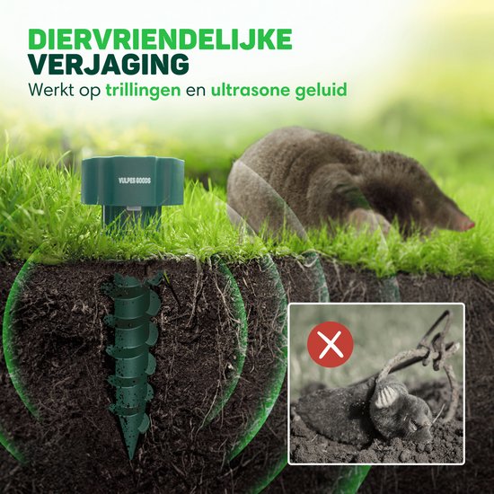Vulpes Goods® Repellent - Répulsif à taupes - 4 pièces - Répulsif à souris - Contrôle des taupes - Alimenté par énergie solaire - Imperméable - Respectueux des animaux - PRO V2