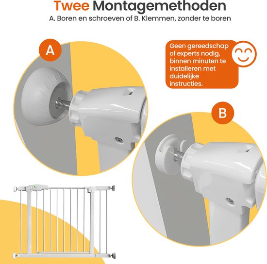 Goliving Porte d'escalier sans perçage - 2 pièces - 75 à 103 cm - Fixation par pince - Modèle à pince - Extensible - Métal - Barrière pour enfants - Barrière pour chiens - Blanc