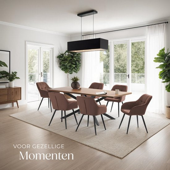 tectake® Dining Chair Marilyn - Chaise tapissée aspect velours - motif de couture - pieds de chaise noirs - chaise de cuisine ergonomique - avec dossier et accoudoirs continus - chaise pour salon, salle à manger, chambre à coucher - marron