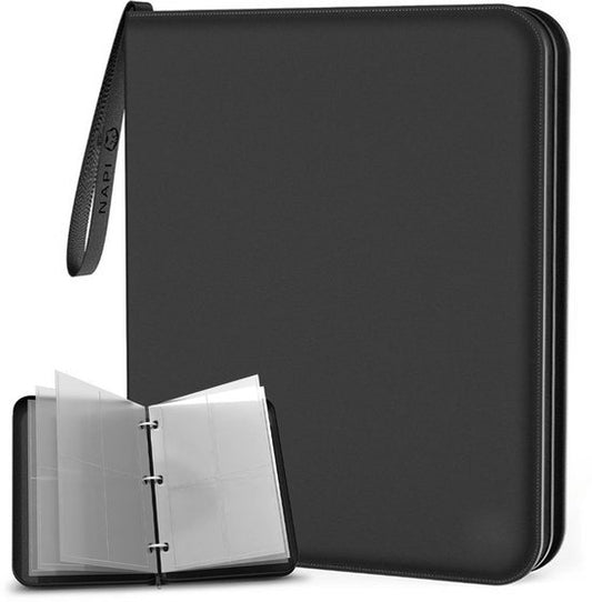 NAPI Collection Folder for 400 Cards - Reliure pour cartes - 4 poches - Faux cuir - Premium Card Binder with Zipper - 50 Pages - A5 - Black