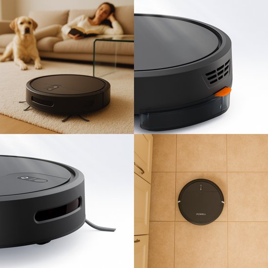 Powell Robot Aspirateur - Robot Aspirateur avec Fonction Mopping - Robot Aspirateur avec Station de Charge - Robot Aspirateur - Mopping Robot - Noir