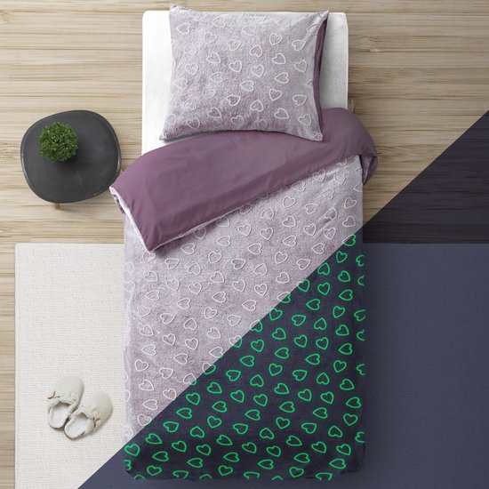 Housse de couette Sleeptime Glow in the dark Hearts Pink 140 x 200/220 cm