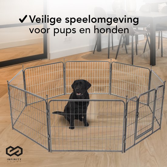 Infinity Goods Hondenren - Puppyren - 8 Panelen - 60 x 80 CM - 480 CM Omtrek - Opvouwbaar - Met Deur - Staal - Zwart