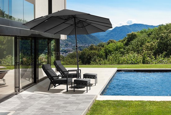 Hortensus - Parasol double avec housse de protection - Parasol double 460 x 270 x 255 cm – Noir