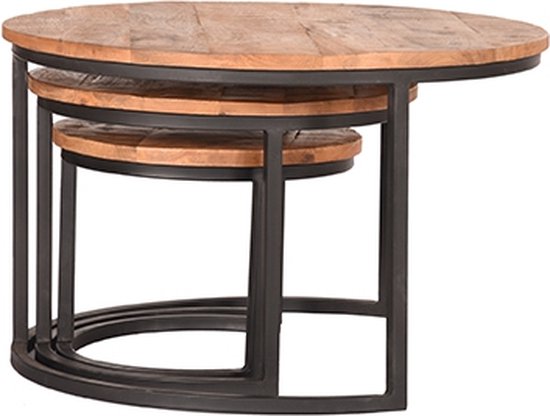 Set Triplet Table basse LABEL51- Naturel - 60 cm - Rond - Bois