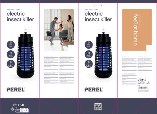Perel Désinsectiseur, électrique, grille de tension 4000 V, bac de récupération amovible, 600 m², noir