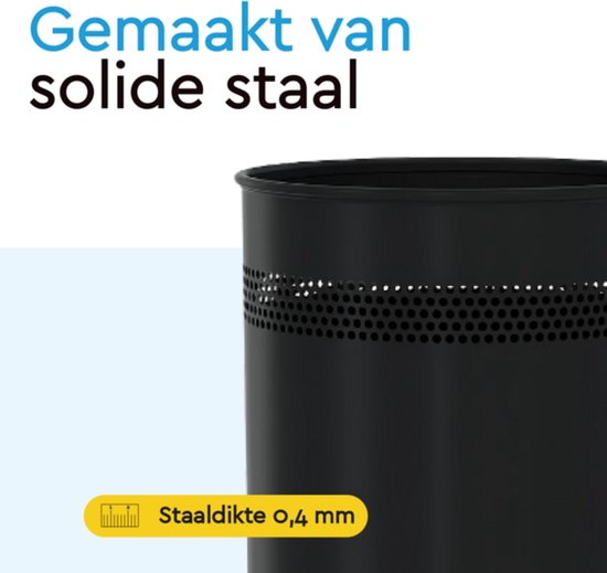 BRASQ Trashcan Metal Office/Home Use - Poubelle - Corbeille à papier - Rond - Poubelles - Noir 15 litres