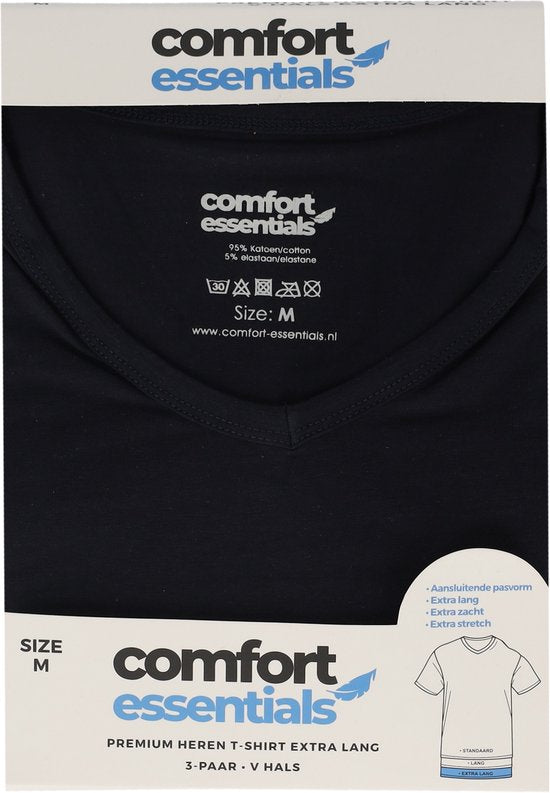 Comfort Essentials - T-shirts pour hommes - Extra Long - Navy XXL - 3 Pack - V Neck - Underhirt Men
