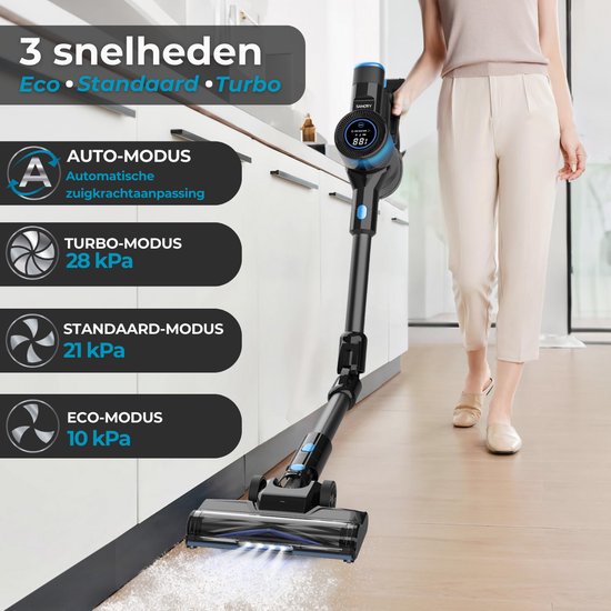 Sanovy Turbo Flex X28 Aspirateur à manche sans fil - Sans sac - Alimentation par batterie - 350W - 28Kpa - Avec accessoires - Aspirateur sans sac sans fil
