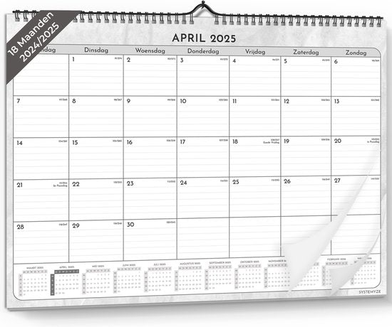 Systemyze Calendrier mensuel 2025 à suspendre 18 mois