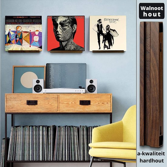 Porte-disques mural (lot de 3) - Porte-disques - Porte-vinyles mural - Porte-disques - bois de frêne foncé de qualité supérieure