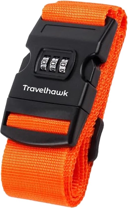 Travelhawk Luggage Strap with Number Lock - 1 Piece - Luggage Strap - Luggage Straps - Adjustable - 180 Centimetres - Extra Security - Travel - Orange