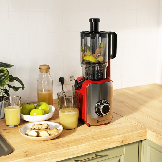 KitchenBrothers Slowjuicer - Vertical - Presse-agrumes - Presse-légumes et fruits - 126 mm - 750 ml - Rouge