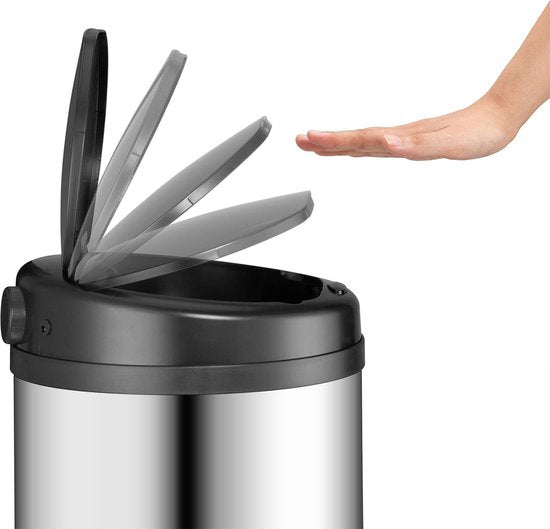Poubelle automatique / Poubelle / Poubelle à détecteur - 30 litres - Argenté - Rond