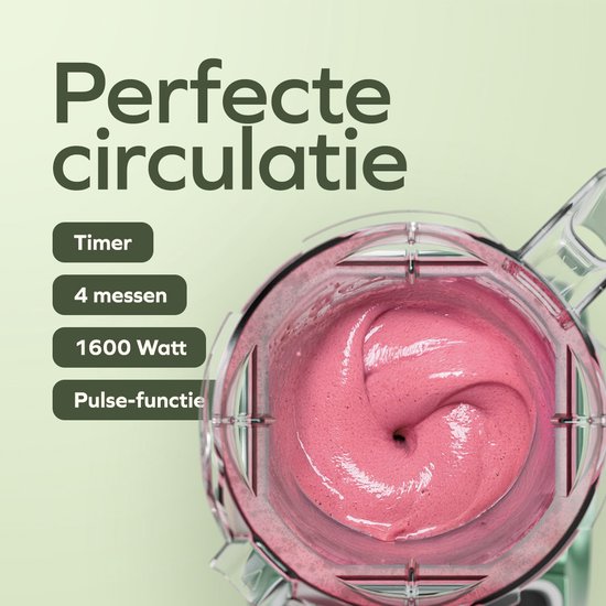 KitchenBrothers Power Blender - 1600W - 2L - Smoothie Maker - Ice Crusher - Vert pastel