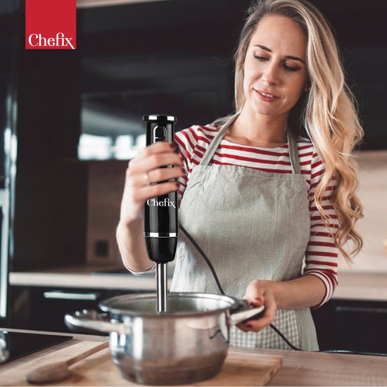 Chefix Hand Blender Set 4-in-1 - Mixeur plongeant - Hachoir Fouet Batteur Tasse à mesurer - 750 W - Noir