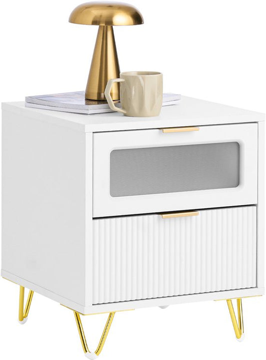 SoBuy FBT123-W Table de nuit en bois composite blanc avec 2 tiroirs
