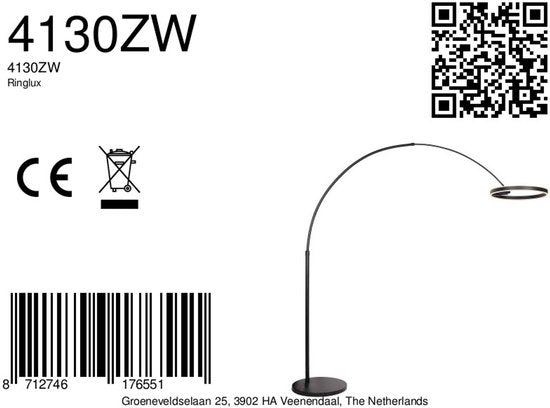 Steinhauer - lampadaire - Ringlux - noir - métal - lampe à arc - LED - 4130ZW