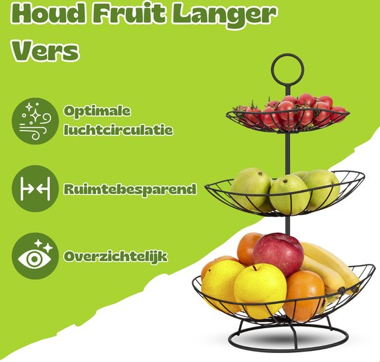 Vaive Chic Fruit Bowl 3 layer - Fruit Etagere - Fruit basket - Etagères - Black