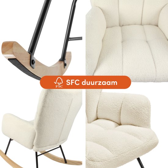 SITTT Fauteuil à bascule - Fauteuil de relaxation pour chambre de bébé - Fauteuil - Chaise d'allaitement - Blanc crème - Beige