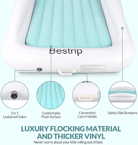 Lit gonflable pour enfants avec pompe électrique et protection contre les chutes - Lit de voyage 2 en 1 pour enfants 157 x 96 x 30 cm