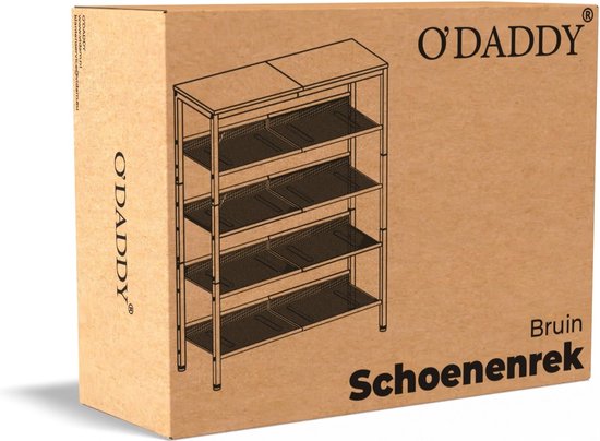 O'DADDY® Shoe Rack - 5 Layer - Shoe Storage System - Shoe Rack - Shoe Cabinet - Shoe Cabinet - Industrial Design - Brown Wood - Black Metal